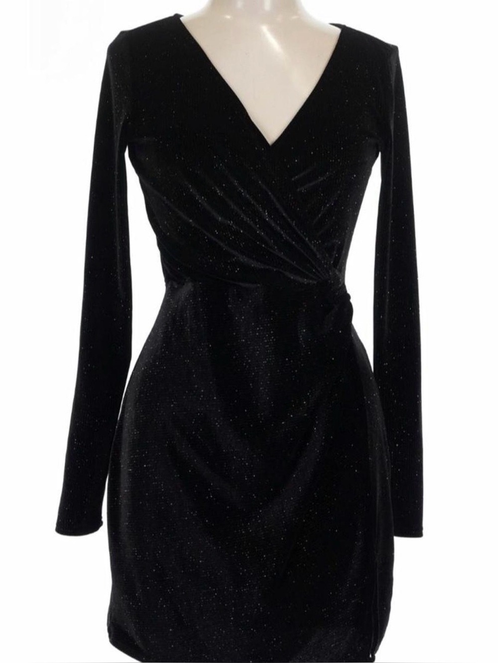 mi Ami velvet Black Sparkle Wrap-Front Long Sleeve Dress